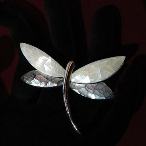Mother of Pearl Dragonfly Liz Claiborne Signed Pin